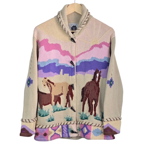 Storybook Knits Sweaters - *VTG* STORYBOOK KNITS Sunrise Scene Horse Sweater, Vintage Pastel Horse Sweater